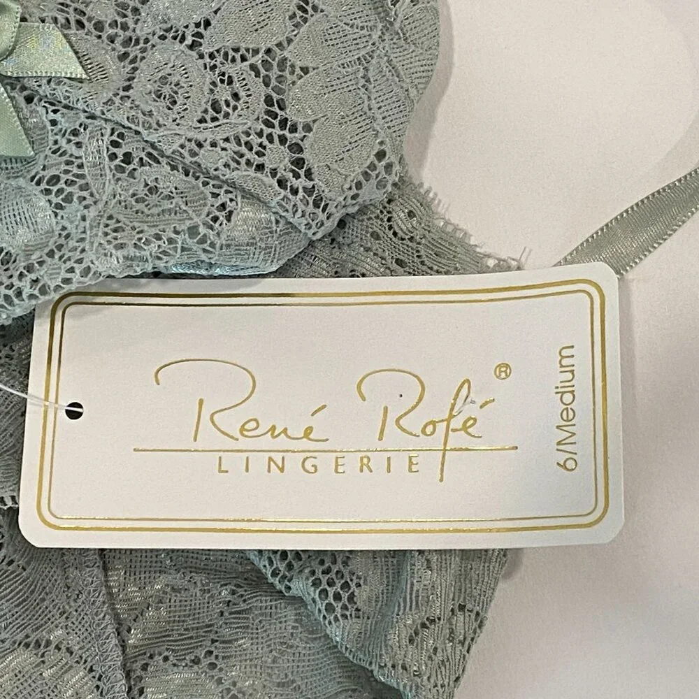 Rene Rofe Lingerie Unforgettable Lace Bralette and Panty Set Size M Sage Green - Picture 8 of 8